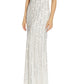 Adrianna Papell Women's One Shoulder Beaded Gown White Size 4
