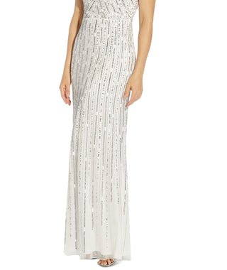 Adrianna Papell Women's One Shoulder Beaded Gown White Size 4