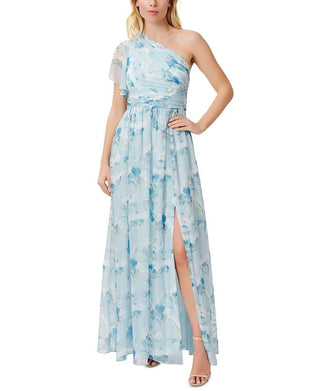 Adrianna Papell Women's Floral Print One Shoulder Gown Green Size 4