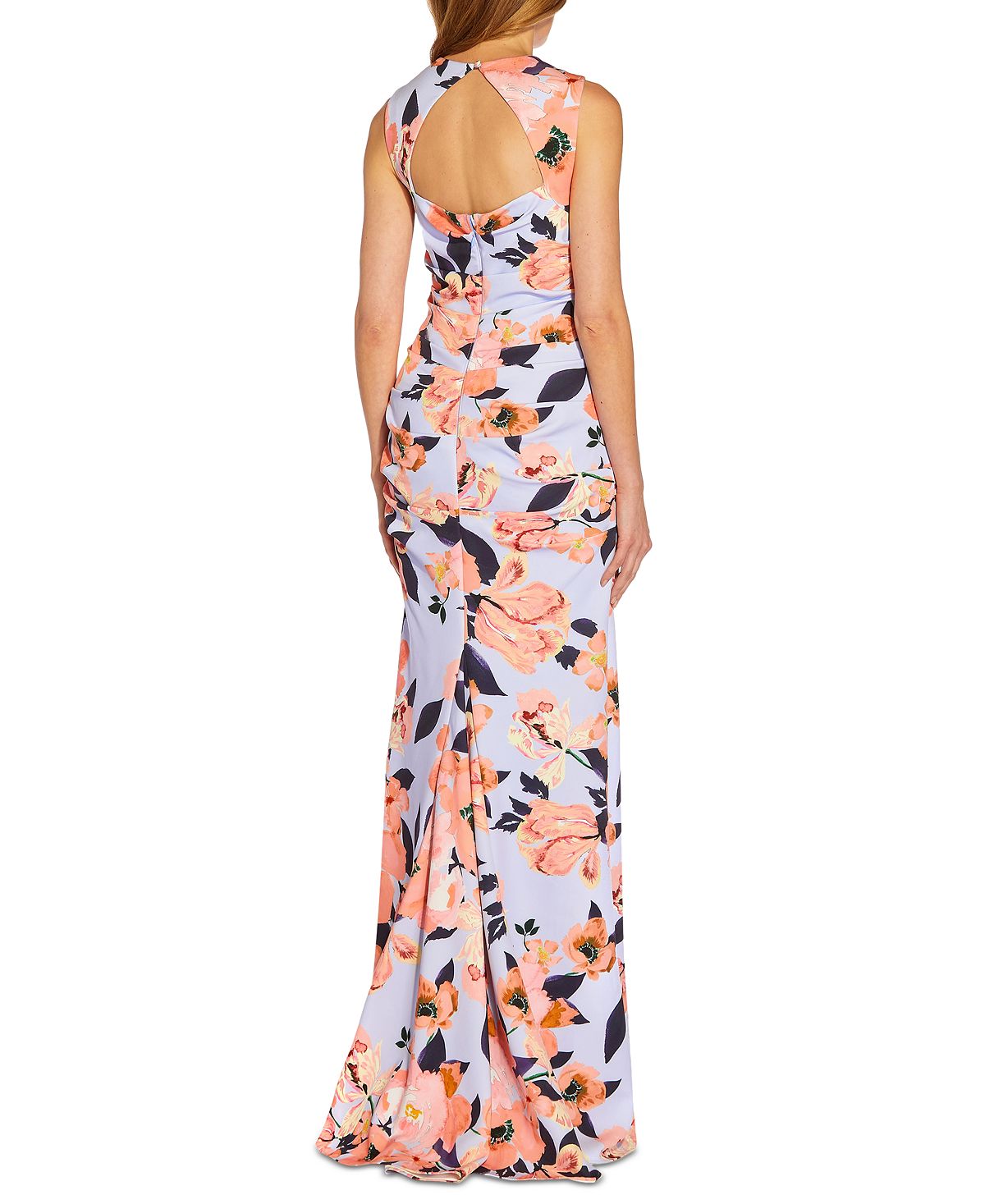 Adrianna Papell Women's Square Neck Floral Print Gown Blue Size 12