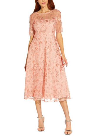 Adrianna Papell Women's Embroidered Fit & Flare Dress Pink Size 2