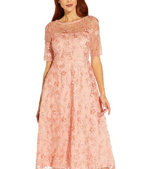 Adrianna Papell Women's Embroidered Fit & Flare Dress Pink Size 2