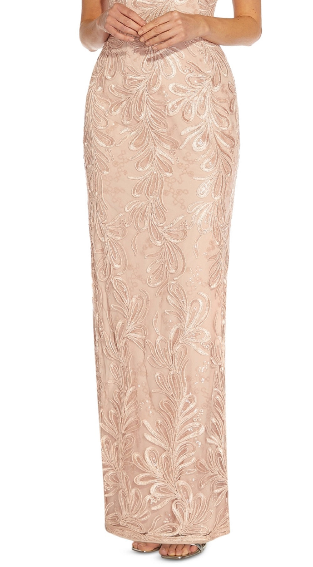 Adrianna Papell Women's Square Neck Sleeveless Embroidered Zipper Back Sit Back Mesh Dress Pink Size 0