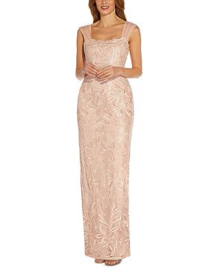 Adrianna Papell Women's Ribbon Embroidered Column Evening Gown Pink Size 6