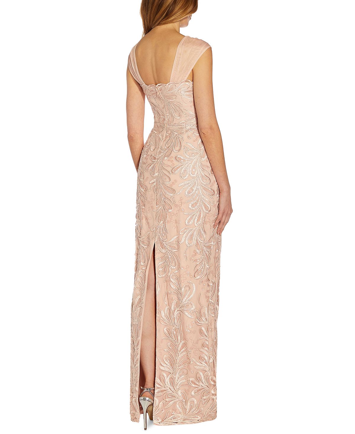 Adrianna Papell Women's Ribbon Embroidered Column Evening Gown Pink Size 6