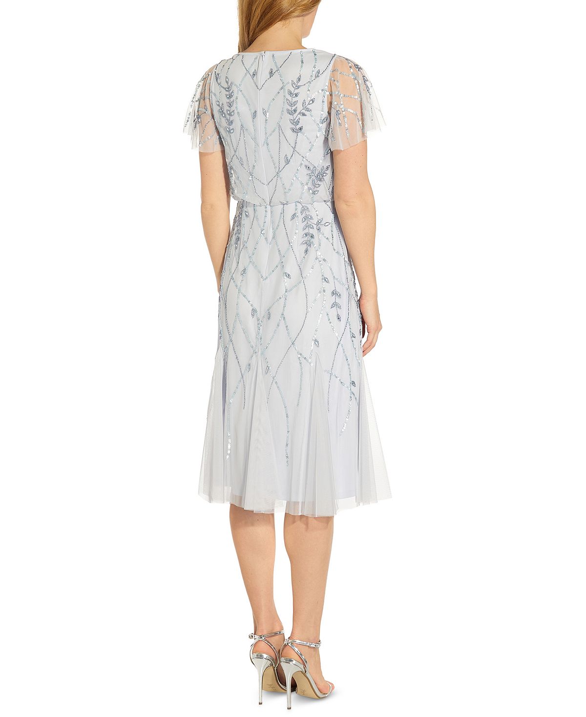 Adrianna Papell Women's Blouson Beaded Midi Dress Blue Size 14