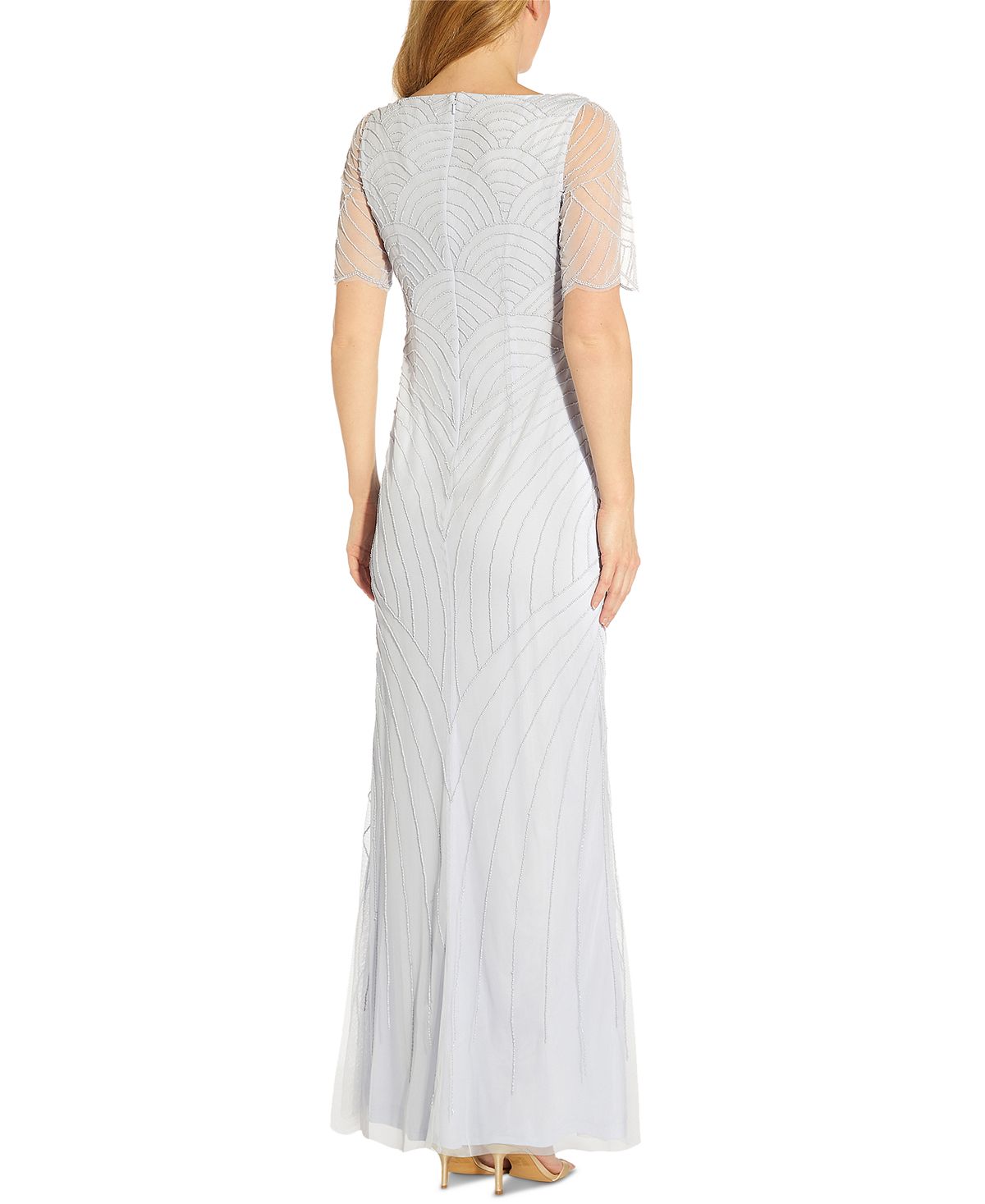 Adrianna Papell Women's V Neck Beaded Gown Blue Size 10