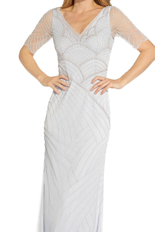 Adrianna Papell Women's V Neck Beaded Gown Blue Size 10