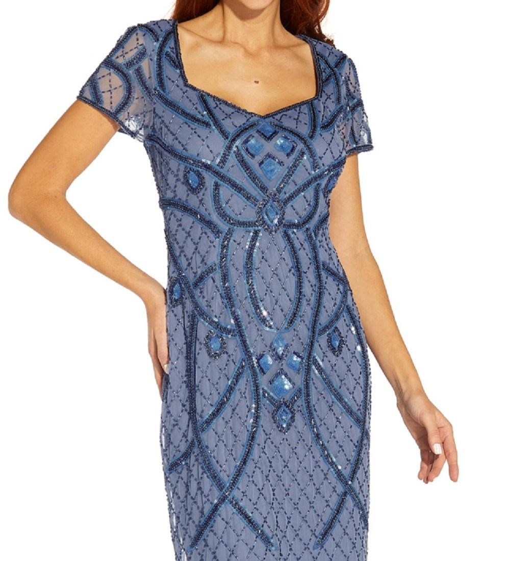 Adrianna Papell Women's Beaded Back Cutout Sheath Dress Blue Size 2