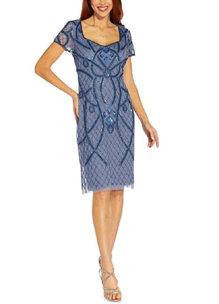 Adrianna Papell Women's Beaded Back Cutout Sheath Dress Blue Size 16