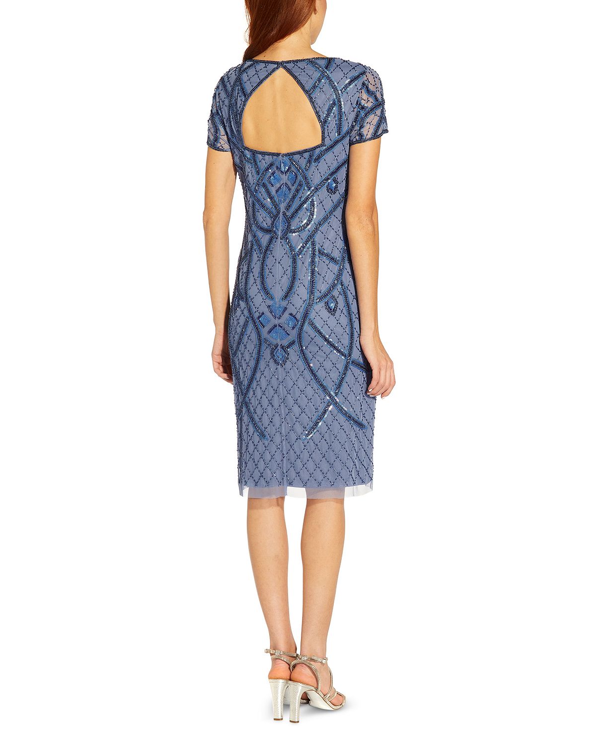 Adrianna Papell Women's Beaded Back Cutout Sheath Dress Blue Size 16