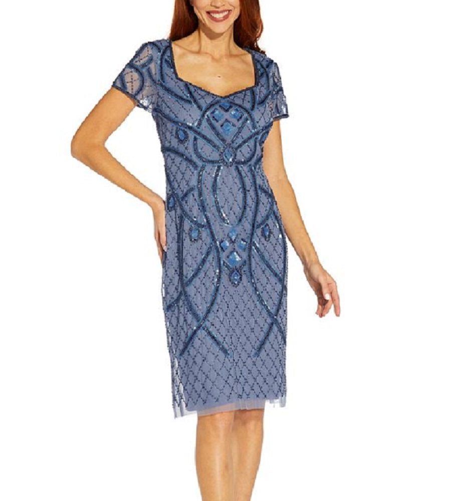 Adrianna Papell Women's Beaded Back Cutout Sheath Dress Blue Size 16
