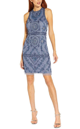 Adrianna Papell Women's Beaded Sleeveless Dress Blue Size 4