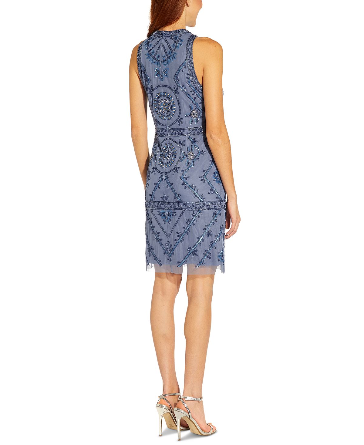 Adrianna Papell Women's Beaded Sleeveless Dress Blue Size 4
