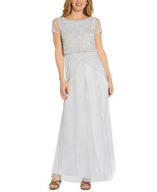 Adrianna Papell Women's Beaded Blouson Gown Blue Size 6