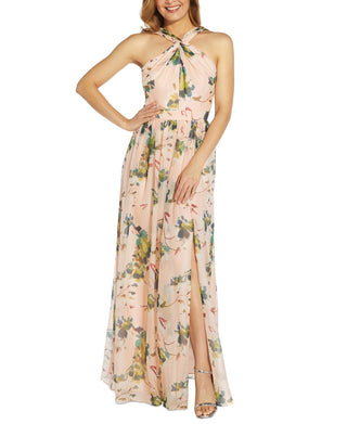 Adrianna Papell Women's Floral Halter Neck Organza Gown Pink Size 8