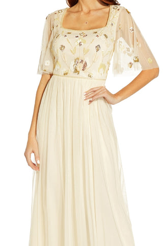 Adrianna Papell Women's Beaded Bodice Gown Brown Size 10