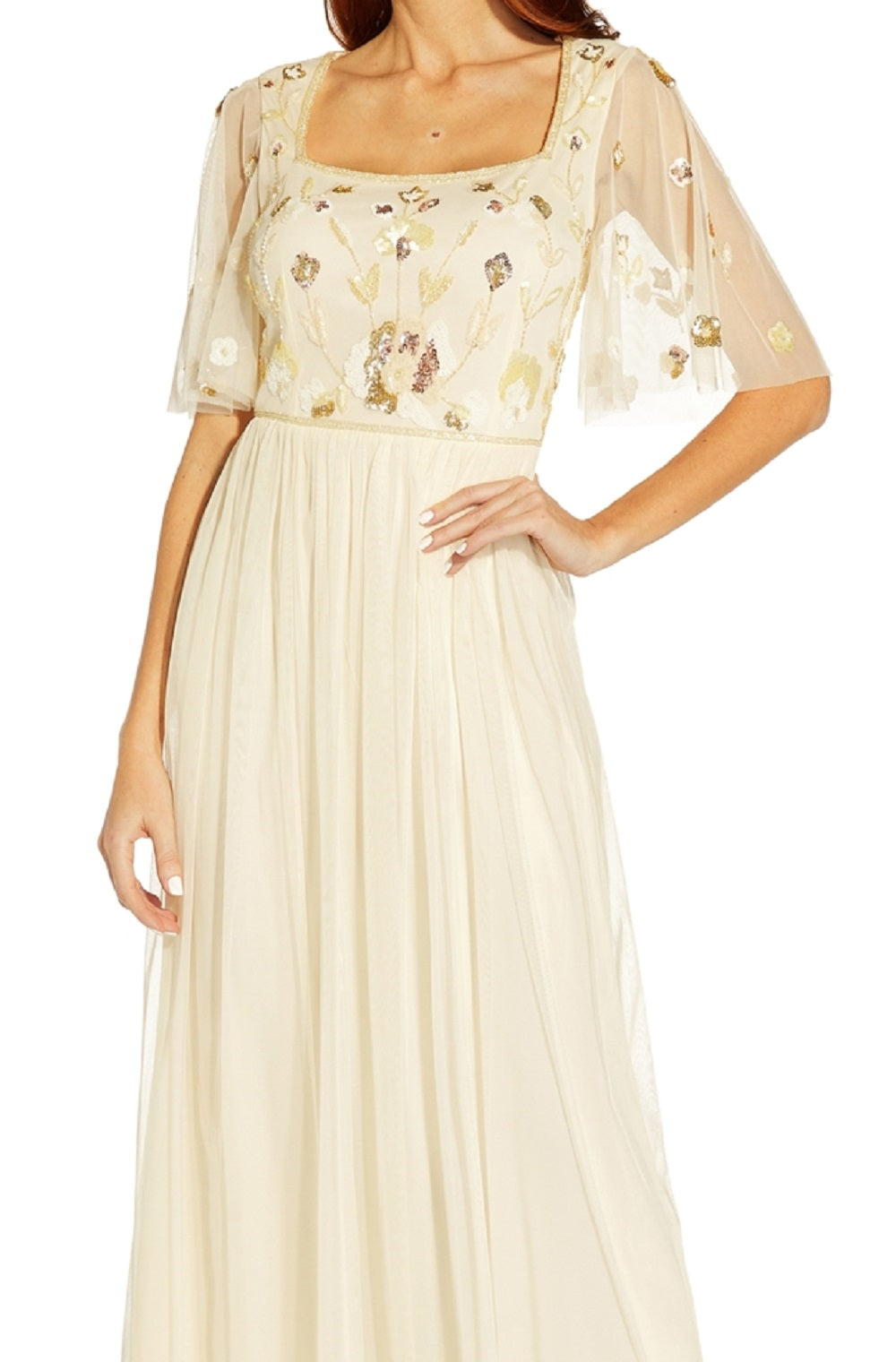 Adrianna Papell Women's Beaded Bodice Gown Brown Size 14