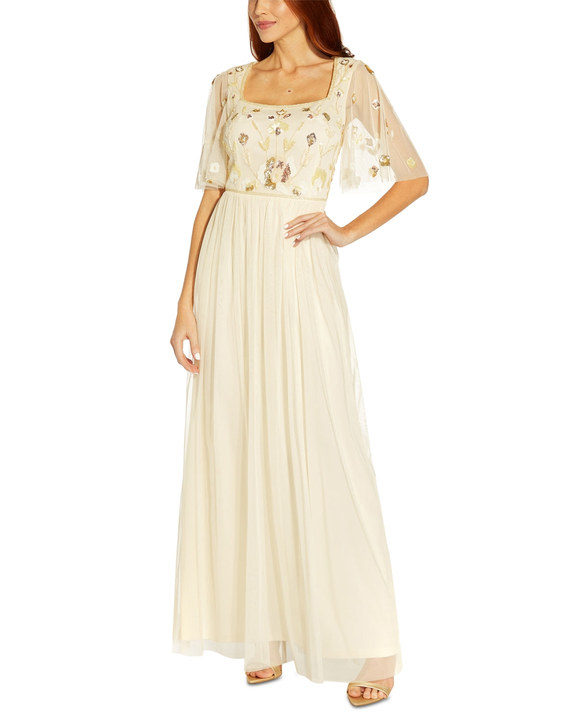 Adrianna Papell Women's Beaded Bodice Gown Brown Size 14