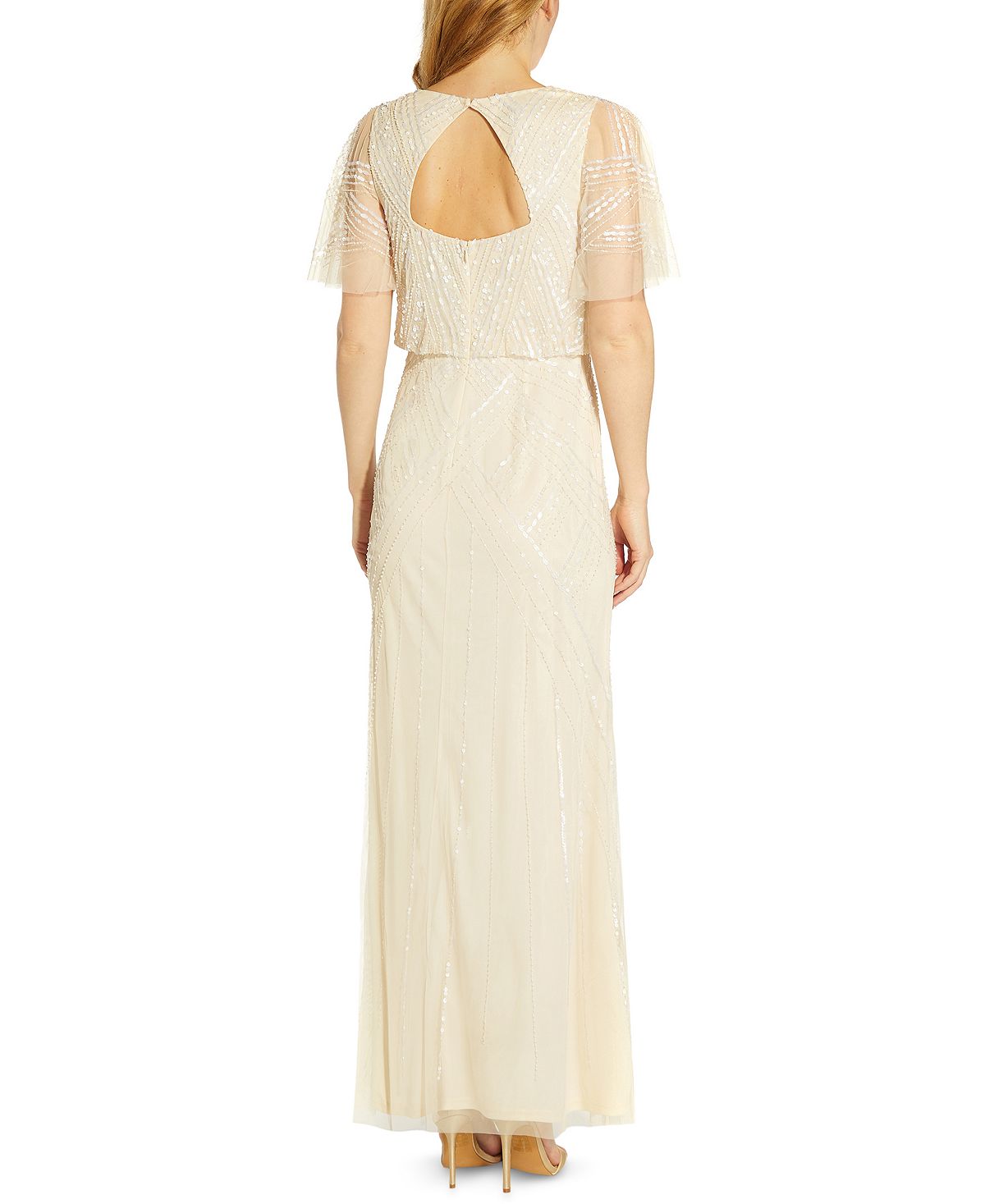 Adrianna Papell Women's Back Cutout Beaded Gown Beige Size 6