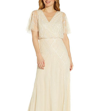 Adrianna Papell Women's Back Cutout Beaded Gown Beige Size 6