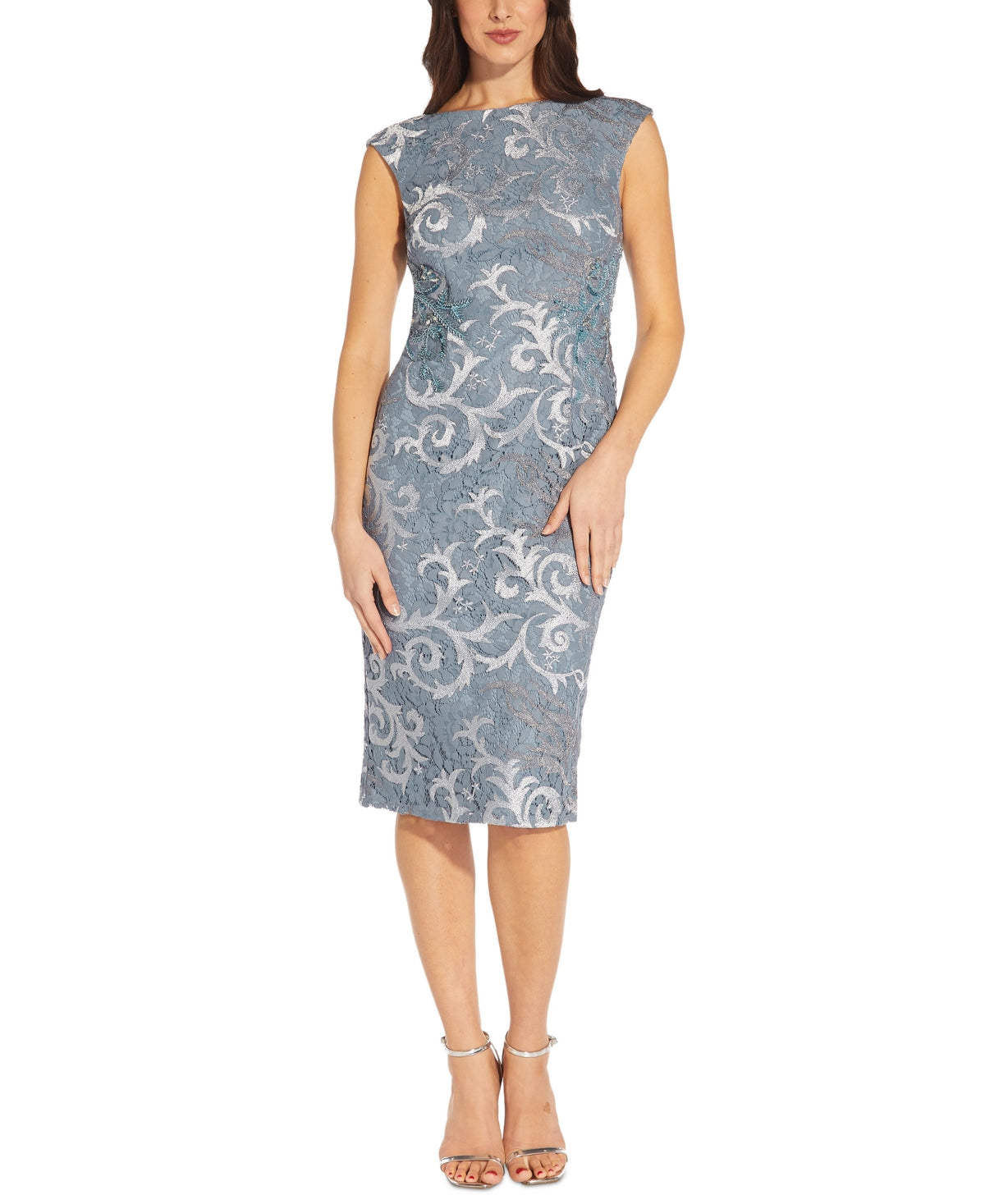 Adrianna Papell Women's Embroidered Lace Sleeveless Midi Dress Blue Size 10