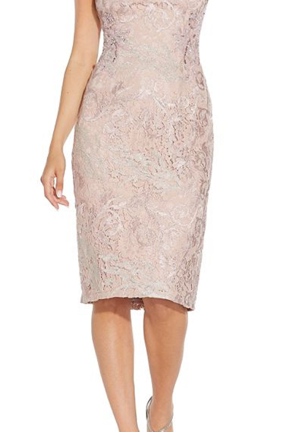 Adrianna Papell Women's Embroidered Lace Sleeveless Midi Dress Brown Size 16