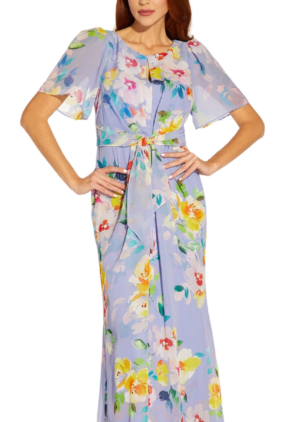 Adrianna Papell Women's Floral Print Chiffon Gown Purple Size 4