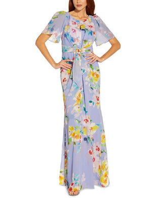 Adrianna Papell Women's Floral Print Chiffon Gown Purple Size 12