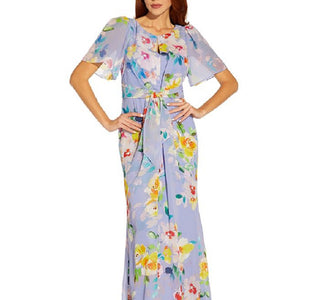 Adrianna Papell Women's Floral Print Chiffon Gown Purple Size 12