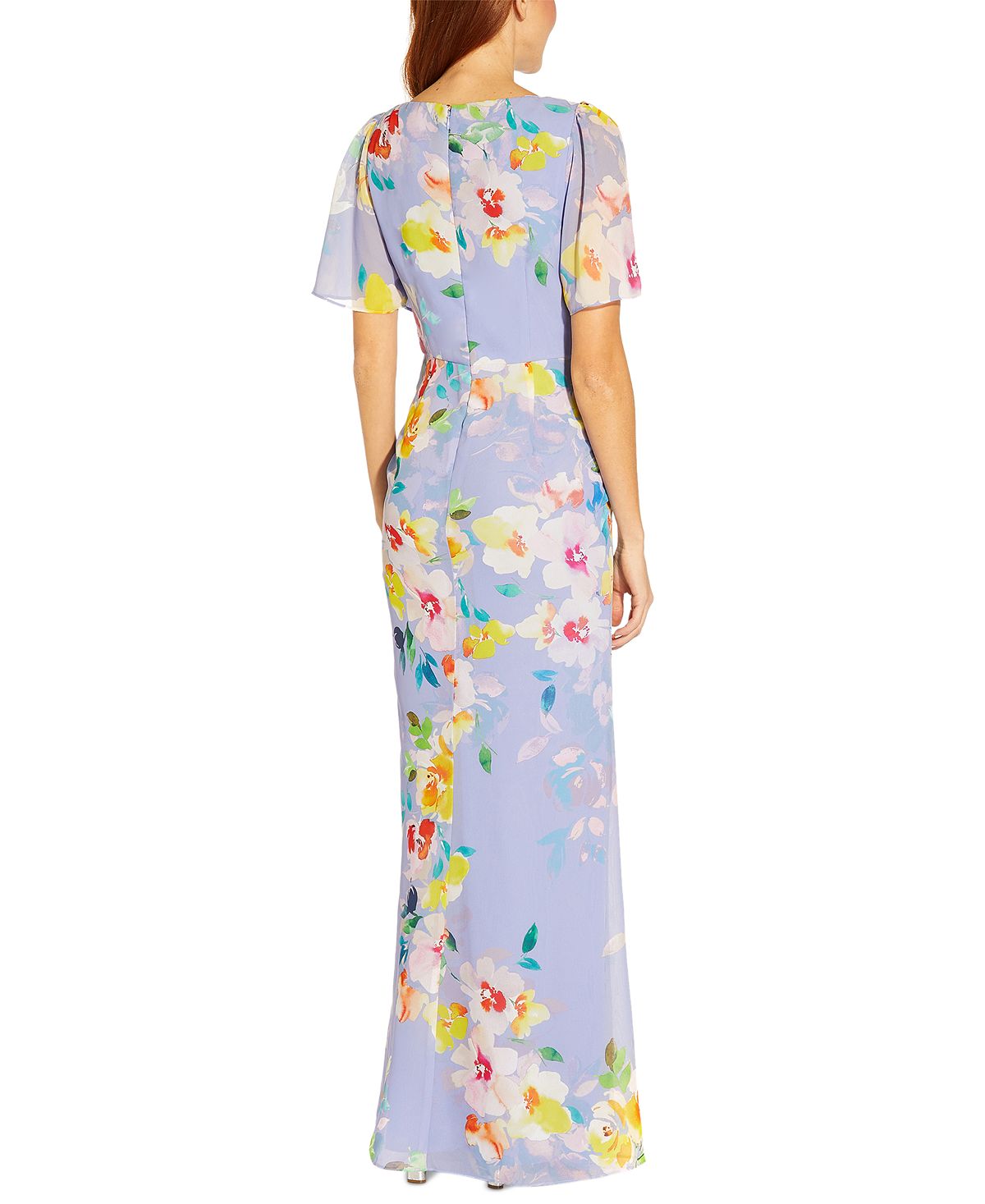 Adrianna Papell Women's Floral Print Chiffon Gown Purple Size 16