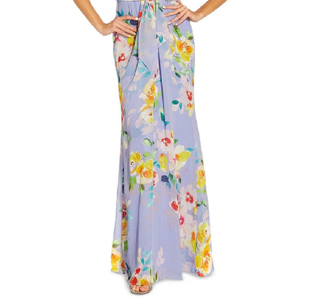 Adrianna Papell Women's Floral Print Chiffon Gown Purple Size 16