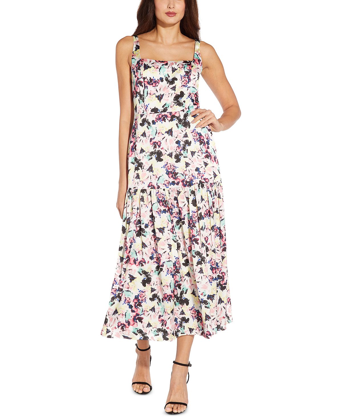 Aidan By Aidan Mattox Women's Satin Floral Print Midi Dress White Size 6