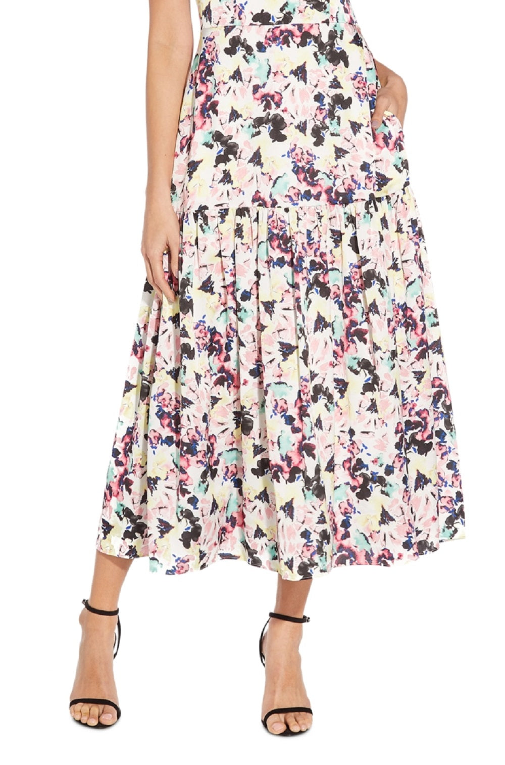 Aidan By Aidan Mattox Women's Satin Floral Print Midi Dress White Size 12
