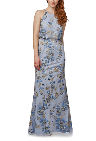 Adrianna Papell Women's Floral Embroidered Gown Blue Size 20