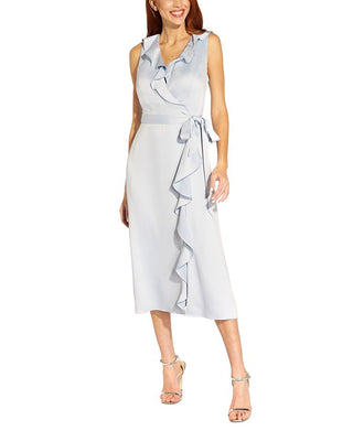 Adrianna Papell Women's Ruffled Midi Dress Blue Size 4