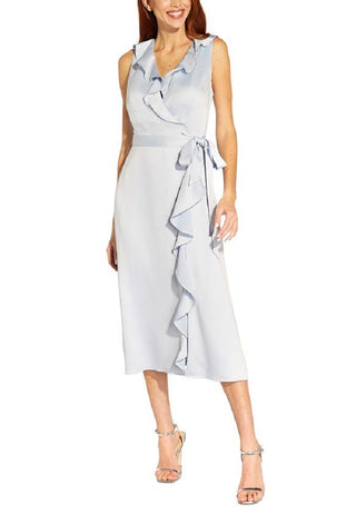 Adrianna Papell Women's Ruffled Midi Dress Blue Size 14