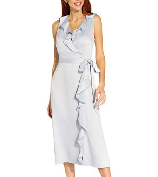 Adrianna Papell Women's Ruffled Midi Dress Blue Size 14