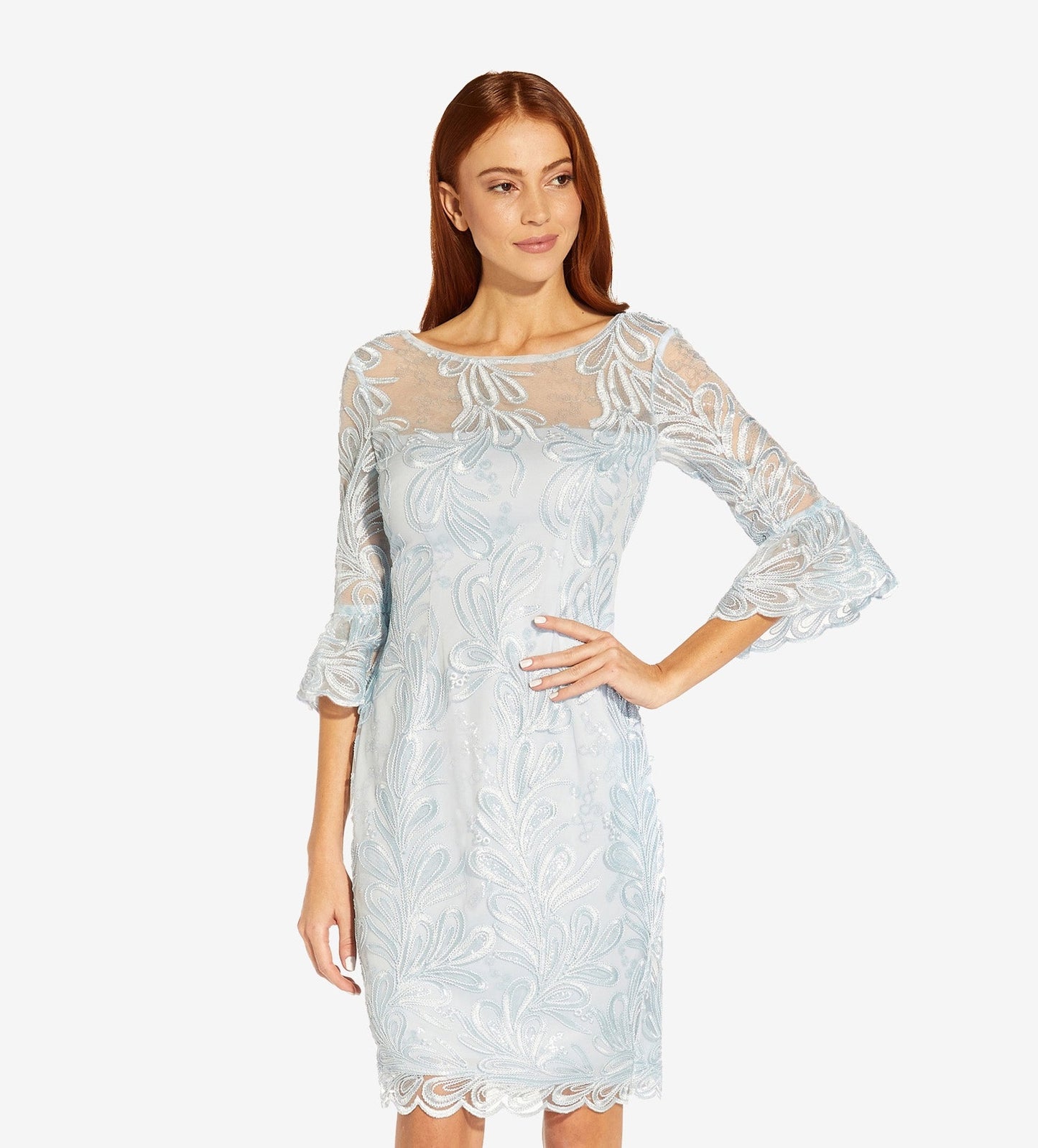 Adrianna Papell Women's Embellished Bell-Sleeve Dress Blue Size 14