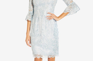 Adrianna Papell Women's Embellished Bell-Sleeve Dress Blue Size 14