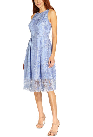 Adrianna Papell Women's Embellished Pleated Midi Dress Blue Size 14