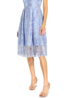 Adrianna Papell Women's Embellished Pleated Midi Dress Blue Size 14