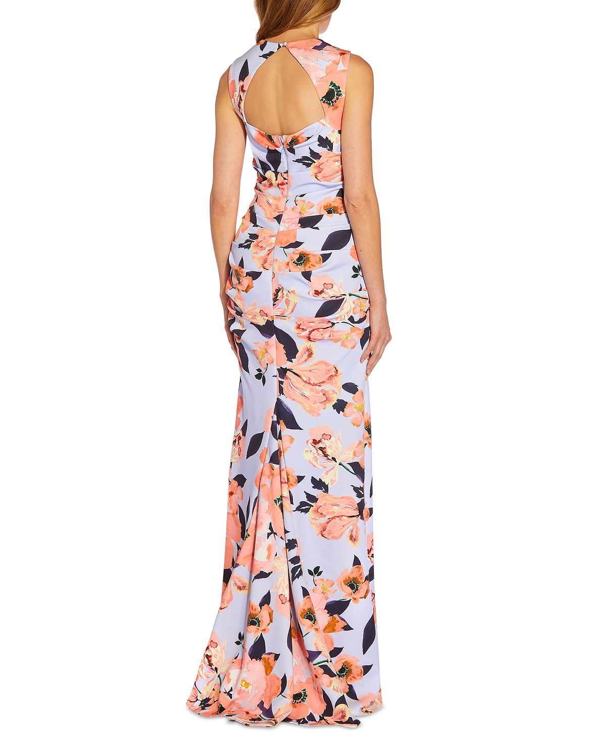 Adrianna Papell Women's Square Neck Floral Print Gown Blue Size 12Petite