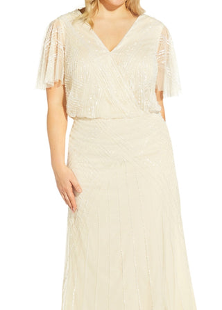 Adrianna Papell Women's Back Cutout Beaded Gown White Size 18