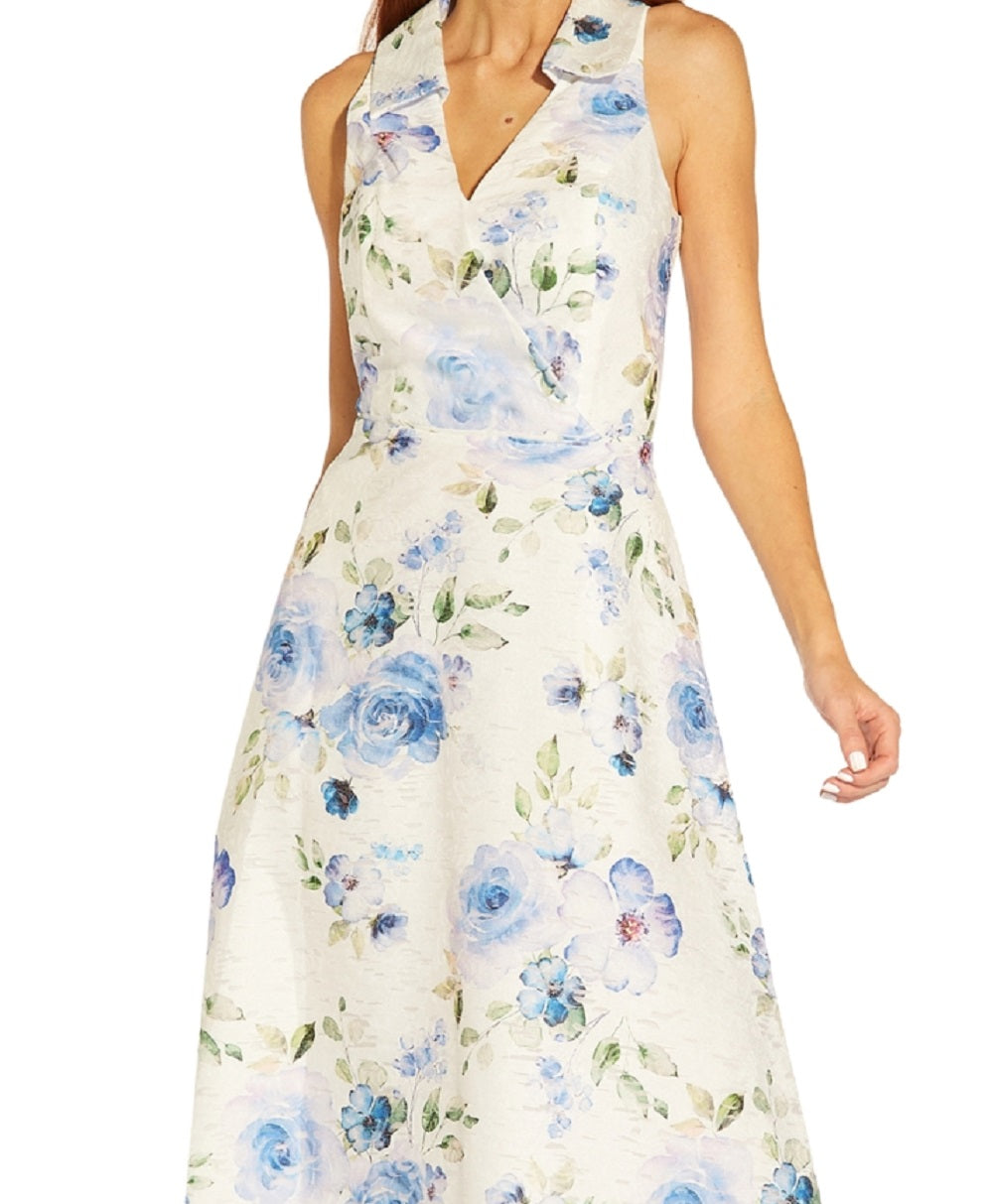 Adrianna Papell Women's Floral Print Midi Dress Blue Size 14 Petite