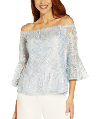 Adrianna Papell Women's Off The Shoulder Soutache Top Blue Size 10