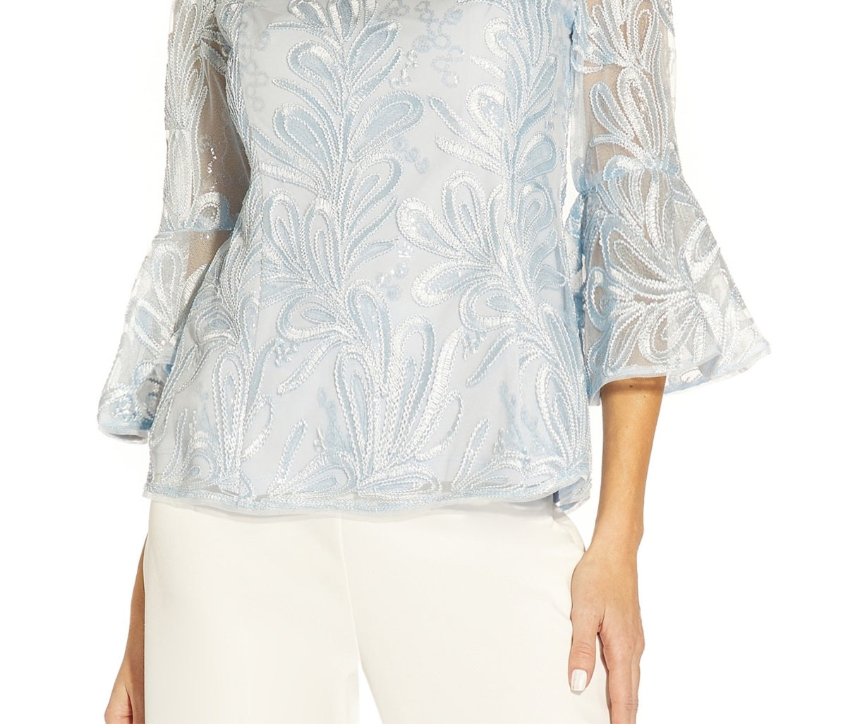 Adrianna Papell Women's Off The Shoulder Soutache Top Blue Size 10