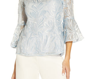 Adrianna Papell Women's Off The Shoulder Soutache Top Blue Size 10