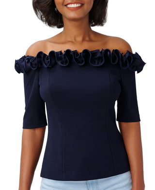 Adrianna Papell Women's Ruffled Off The Shoulder Top Blue Size 10