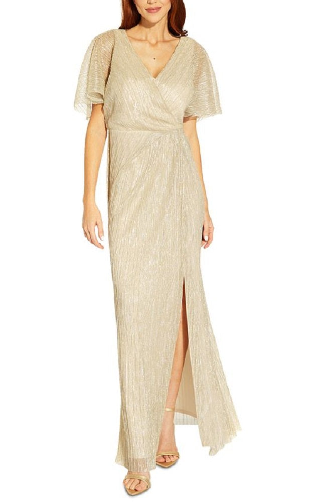 Adrianna Papell Women's Pleated Metallic Gown Brown Size 4